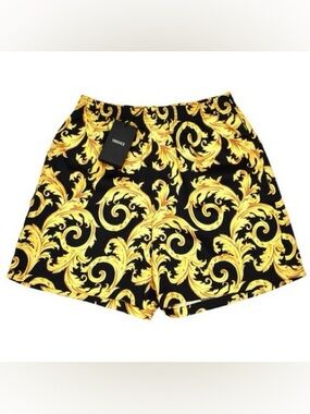 Versace Black and Gold Baroque Swim Shorts